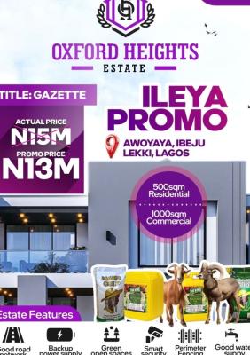 Affordable and Verified Dry Land, Oxford Height Located 25mins Drive From Mayfair Garden, Awoyaya, Ibeju Lekki, Lagos, Mixed-use Land for Sale