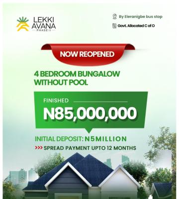 4 Bedroom Bungalow Without Pool, *lekki Avana Phase 2 Along The Lekki- Epe Expressway, Ibeju Lekki, Lagos, Detached Bungalow for Sale
