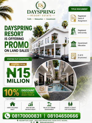 Serviced Plots in Dayspring Resort Estate Govt Allocation, Rccg Camp New Auditorium Road Ogun State, Simawa, Ogun, Residential Land for Sale