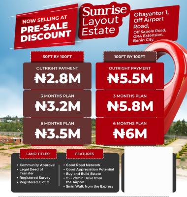 100ft By 100ft Estate Land with Registered Certificate of Occupancy, Obayantor 1 Community Is New Gra, Off Airport Road, Off Sapele Road, Benin, Oredo, Edo, Land for Sale