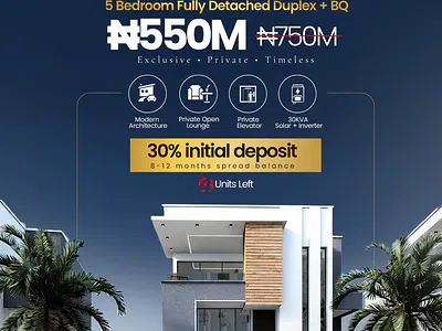 Affordable 5 Bedroom Fully Detached Duplex with Bq, Solar, Elevator
