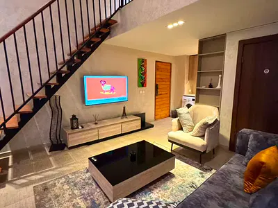 Our Modern Oak &stone Loft-Style Studio Apartment with Balcony,