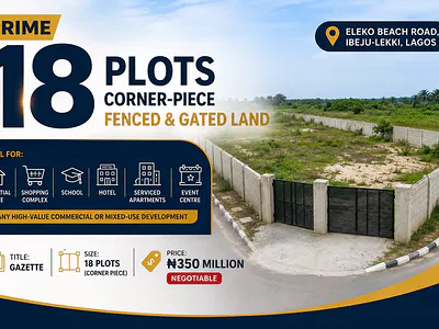 Prime 18 Plots Corner-Piece Land — Beach Road, Eleko, Ibeju Lekki, Lagos
