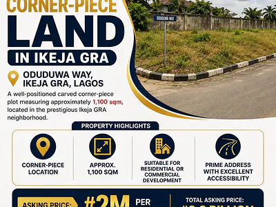 Prime Corner-Piece Land Measuring Approximately 1, 100 SQM — Ikeja GRA, Ikeja, Lagos