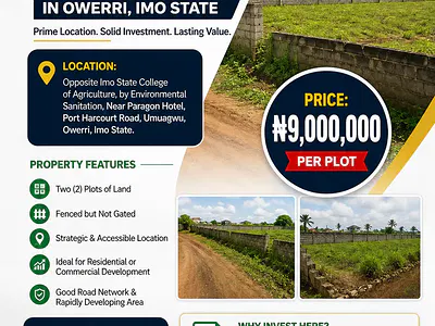 2 Plots of Residential Land — Port Harcourt Road, Owerri Municipal, Imo