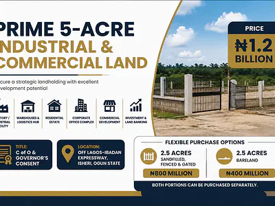 Prime 5-Acre Industrial & Commercial Land — Isheri North, Ogun