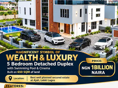 Magnificent Symbol of Wealth, Luxury 5 Bedroom Detached Duplex, Pool — Ajah, Lagos