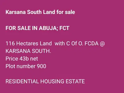 116 Hectares Now Available Cofo — Karsana South, Karsana South, Karsana, Abuja