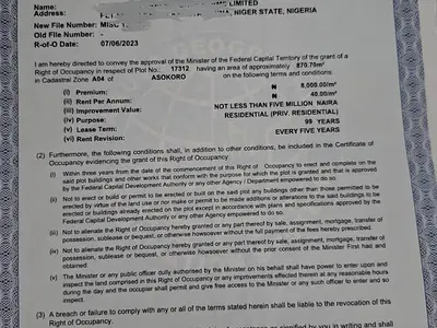 Fantastic 870SQM Land Plot No:17312 — Asokoro District, Abuja
