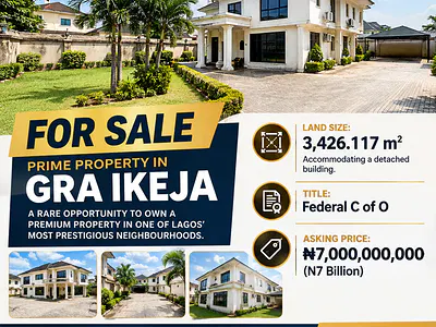 Lagos Prime 3,426.117 SQM Property Accommodating a Detached Building — Ikeja GRA, Ikeja, Lagos