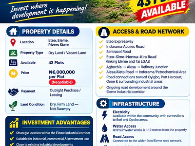 Dry, Vacant Strategic Plots of Land — Eteo, Eleme, Rivers