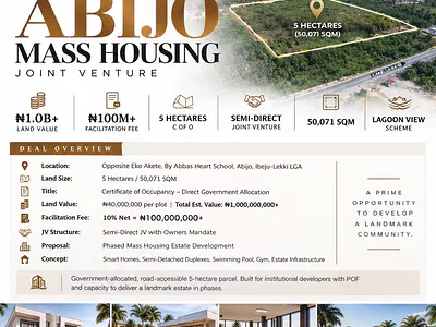 5 Hectare Residential Land with C of O — Opposite Eko Akete, by Abbas Heart School, Lekki, Lagos