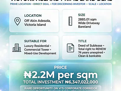 2885.01 SQM Mixed Use Land in a Prime Location — Off Akin Adesola, Victoria Island (VI), Lagos