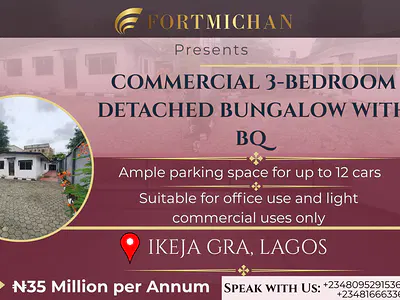 Commercial 3-Bedroom Detached Bungalow with BQ — Ikeja GRA, Ikeja, Lagos