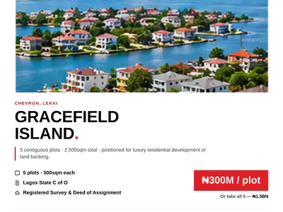 2,500SQM Residential Land, 5 Plots — Gracefield Island, Chevron, Lekki, Lagos