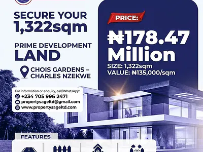 1,322SQM Residential Land — Charles Nzekwe, Chois Gardens, Abijo, Lekki, Lagos