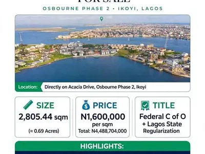 2805.44 SQM Waterfront Residential Land in a Great Location — Ikoyi, Lagos
