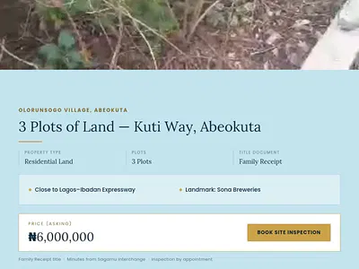 3 Plots of Residential Land — Olorunsogo Village, Abeokuta–kuti Way, Abeokuta South, Ogun