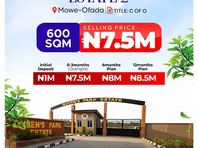 Luxry 600SQM — Queens Park Estate, Close to RCCG Redemption City, Mowe Ofada, Ogun
