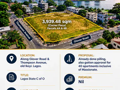 3,939.48SQM Cornerpiece Parcel of Land with Parcels 4a & 4B — Ikoyi, Lagos