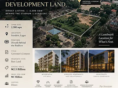 2,500 SQM Parcel of Bare Land Directly Behind the National Stadium — Surulere, Lagos