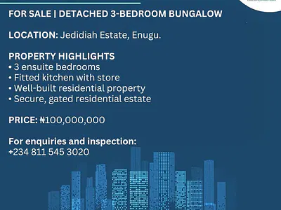 Detached 3-Bedroom Bungalow — Jedidiah Estate, Enugu, Enugu