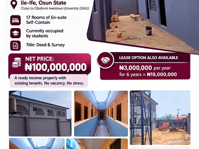 17 Rooms Student Hostel with En-Suite Rooms — Close to Obafemi Awolowo University, Ife Central, Osun
