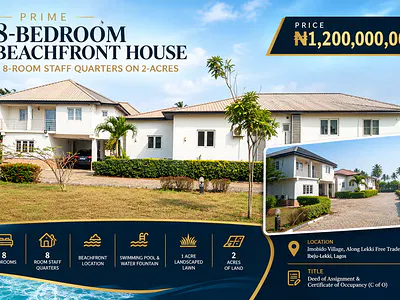 Prime 8-Bedroom Beachfront House + 8-Room Staff Quarters on 2-Acres — Ibeju Lekki, Lagos