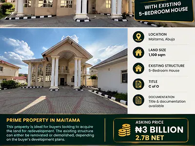 5 Bedroom Duplex on a 1,100 SQM Residential Land — Maitama District, Abuja