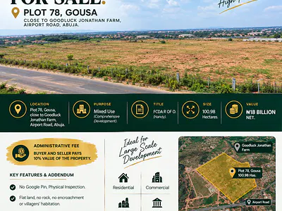 100ha Mixed-Use Land — Plot 78, Gousa, Close to Goodluck Jonathan Farm, Airport Road, Lugbe District, Abuja