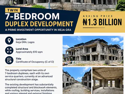 Shell Form 14-Bedrooms Detached Duplexes of 7 Room Each on 610SQM Land — Off Ladoke Akintola Way, Ikeja GRA, Ikeja, Lagos