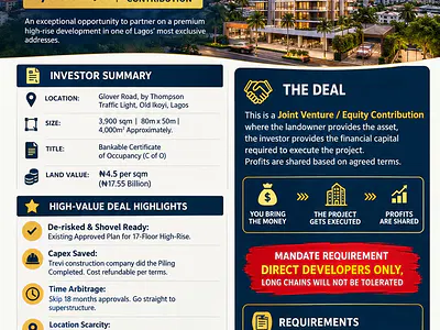 An Exclusive Opportunity Is Available Strictly for Financial Investors — Glover Road, by Thompson Traffic Light, Old Ikoyi, Ikoyi, Lagos