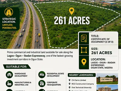 261 Acres Commercial Land — Lagos-Ogun-Ibadan Expressway, Mowe Ofada, Ogun