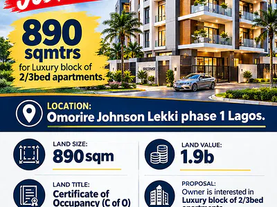 890 SQM for Luxury Block of 2/3 Bed Apartments. — Lekki, Lagos