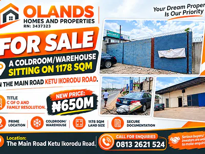 Direct Hot Sales: a Coldroom/Warehouse Sitting on 1178 SQM — Ikorodu Road, Ketu, Lagos