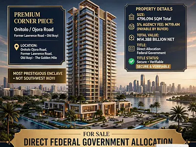 Rare Cornerpiece of Land of 4,796.094 SQM — Onitolo / Ojora Road, Old Ikoyi, Ikoyi, Lagos