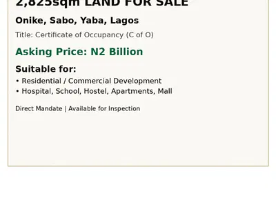 2800SQM Land — Onike Yaba, Onike, Yaba, Lagos