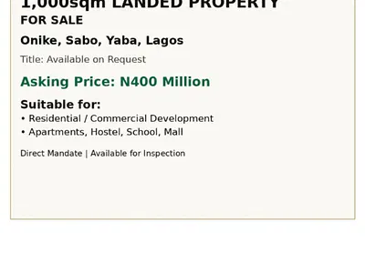 1000SQM Residential Land — Onike, Onike, Yaba, Lagos
