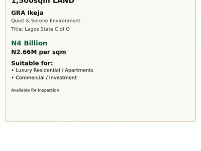 1500SQM Land — Ikeja GRA, Ikeja GRA, Ikeja, Lagos