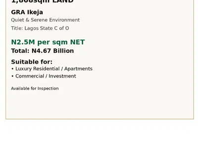 1868SQM Land — Ikeja GRA, Ikeja, Lagos