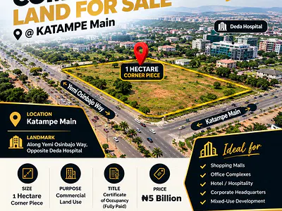 1ha Commercial Land - Corner Piece — Katampe, Abuja