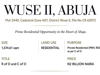 Plot Available — Wuse 2, Abuja