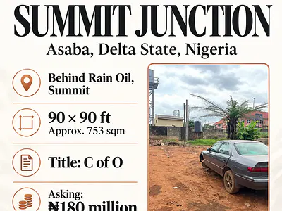 90 X 90 FT Land C of O — Behind Rain Oil, Summit, Asaba, Delta