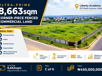 Ultra-Prime 8,663SQM Corner-Piece Fenced Commercial Land — Liberty Academy, Off Akala Express, Ibadan, Oluyole, Oyo