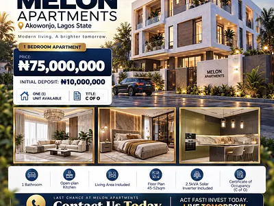 Elegantly Built 1 Bedroom Apartment with Solar Inverter — Melon Apartments, Akowonjo, Alimosho, Lagos