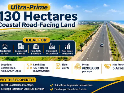 Ultra-Prime 130 Hectares Coastal Road-Facing Land — Lekki, Lagos